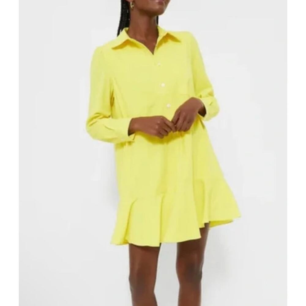 Tuckernuck Neon Yellow Crepe Callahan Shirt Dress - size Large